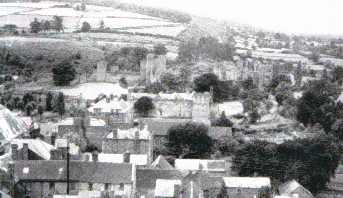 A view from the church tower looking down at the castle