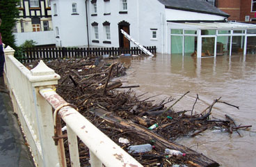 here a build up of debris from up stream